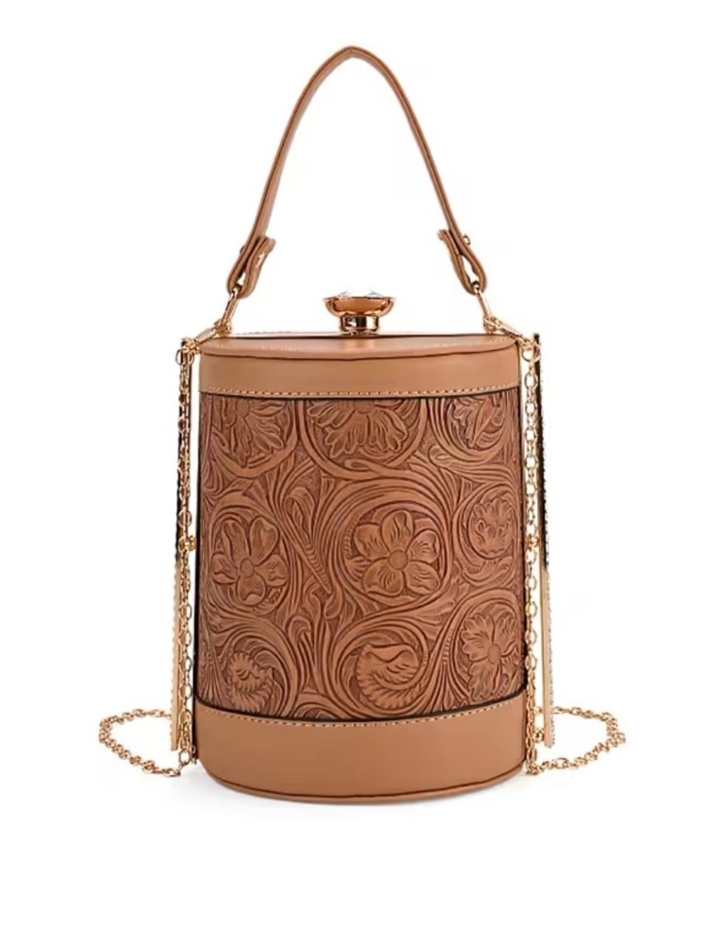 Tooled Bucket Top Handle/X-body Bag - NWT